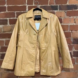 Light Brown Genuine leather Mid Trench Coat - Medium